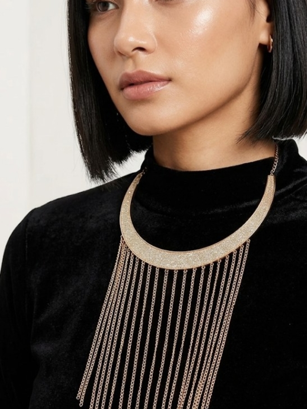 Crescent Waterfall Fringe Bib Necklace